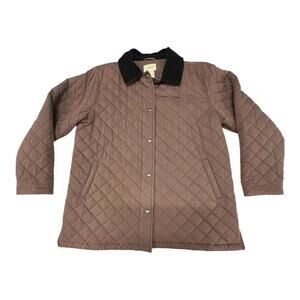 LL BEAN Quilted Barn Coat Women's XL Corduroy Collar Jacket Brown Thermore